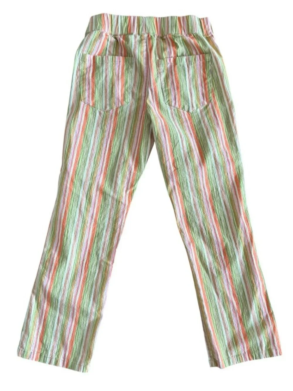 Free People Women's Sz S In My Feelings Green Orange Pink Stripe Cropped Pants